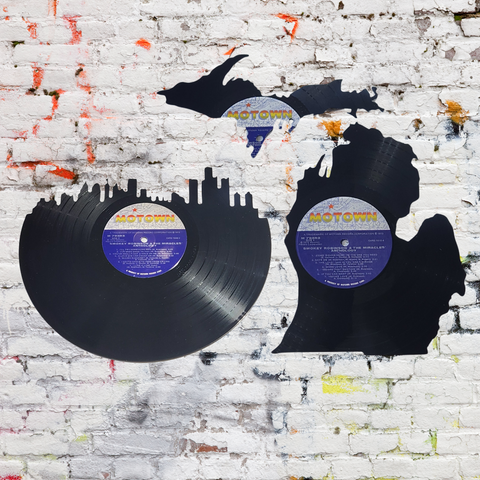 Detroit Skyline and 2-Piece Michigan Vinyl Record Wall Art on Smokey Robinson & The Miracles Motown Anthology– Limited Edition