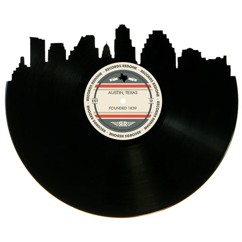 Austin Skyline Vinyl Record Wall Art | Unique Handcrafted Holiday Gift for Music Lovers