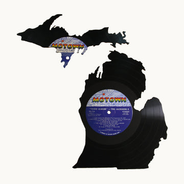 Michigan On Motown Vinyl Record Wall Art Upper and Lower Peninsula Outline 