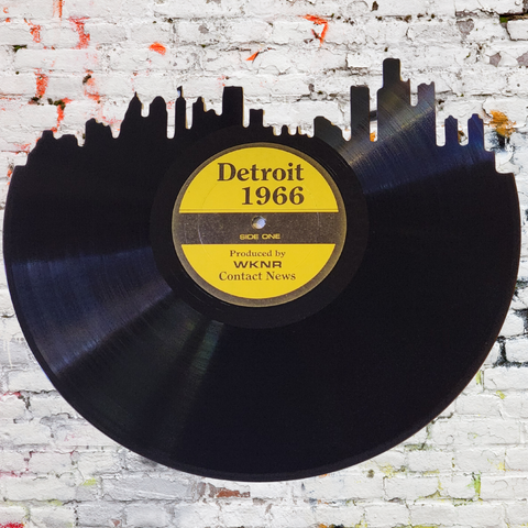 Detroit Skyline Vinyl Record Wall Art | Limited Edition | Handcrafted from Detroit 1966 WKNR Contact News