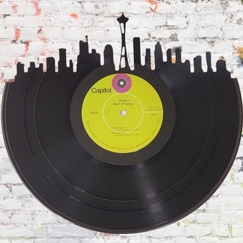 Seattle Skyline on Jimi Hendrix Band of Gypsys Vinyl Record Art