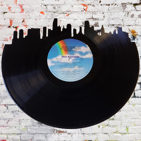 Miami Skyline Vinyl Record Wall Art | Limited Edition | Handcrafted from Miami Vice Soundtrack