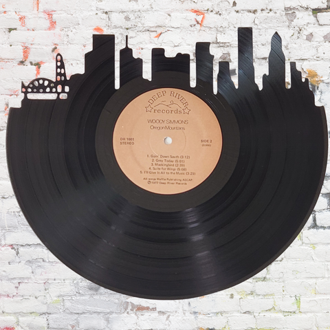 Portland Skyline on Woody Simmons Oregon Mountains Vinyl Record Art