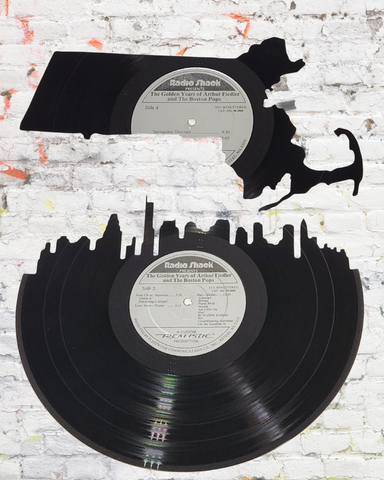 Boston and Massachusetts Vinyl Record Wall Art – Two Piece Collection on The Golden Years of Arthur Fielder and The Boston Pops Original Album – Limited Edition