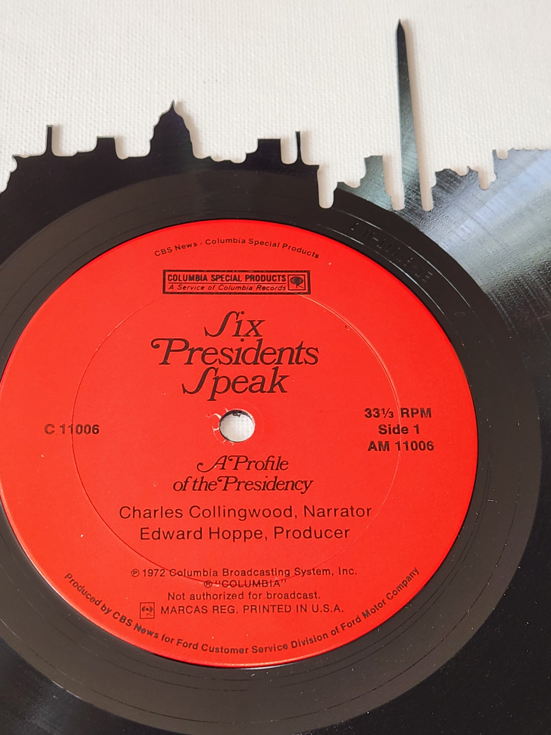 Washington, D.C. Skyline on Six Presidents Speak – Limited Edition Vinyl Record Art