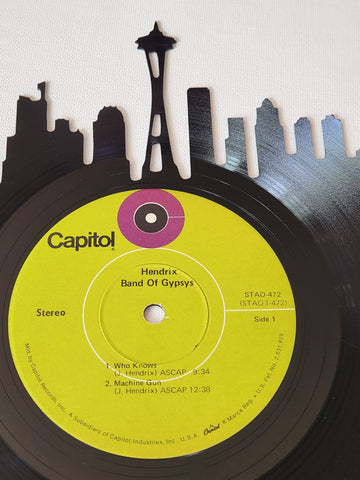 Seattle Skyline on Jimi Hendrix Band of Gypsys Vinyl Record Art