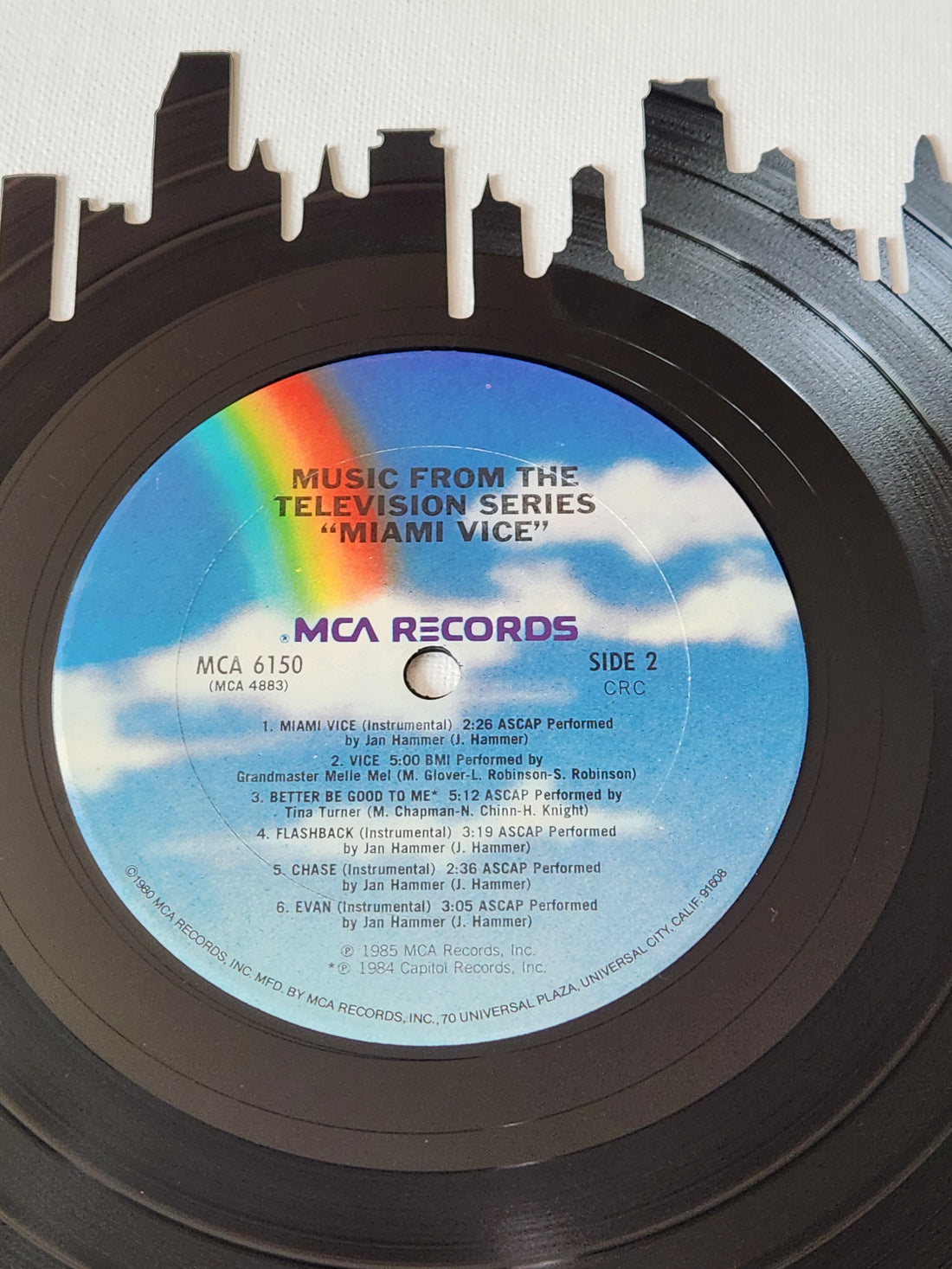 Miami Skyline Vinyl Record Wall Art  | Limited Edition handcrafted from Miami Vice Soundtrack