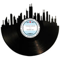 Chicago skyline wall art made from a recycled vinyl record — eco-friendly décor with a nostalgic vibe.
