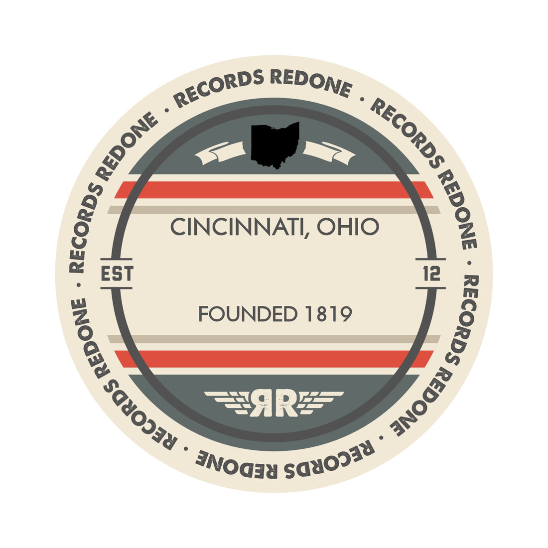 Cincinnati skyline wall art made from a recycled vinyl record — eco-friendly décor with a nostalgic vibe.
