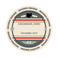 Standard label on Cincinnati, OH skyline vinyl record wall art.