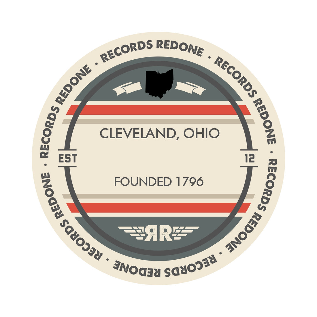Handcrafted vinyl record art of the Cleveland, OH skyline, perfect for gallery walls and unique gifts.