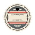 Standard label on Cleveland, Ohio skyline vinyl record wall art.