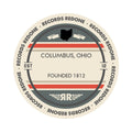 Standard label on Columbus, OH skyline vinyl record wall art.