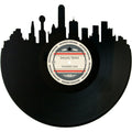 Dallas skyline wall art made from a recycled vinyl record — eco-friendly décor with a nostalgic vibe.
