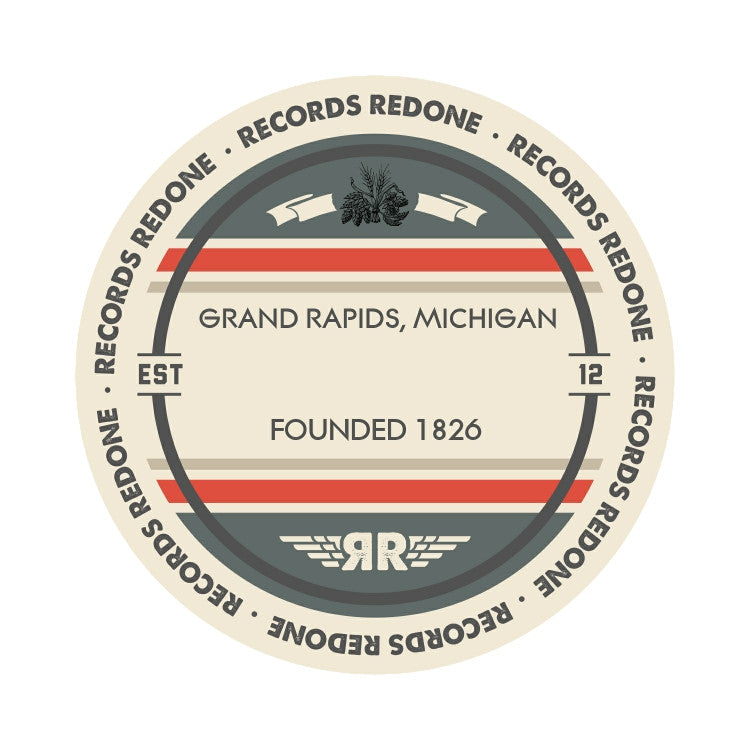 Standard label on Grand Rapids, MI skyline vinyl record wall art.