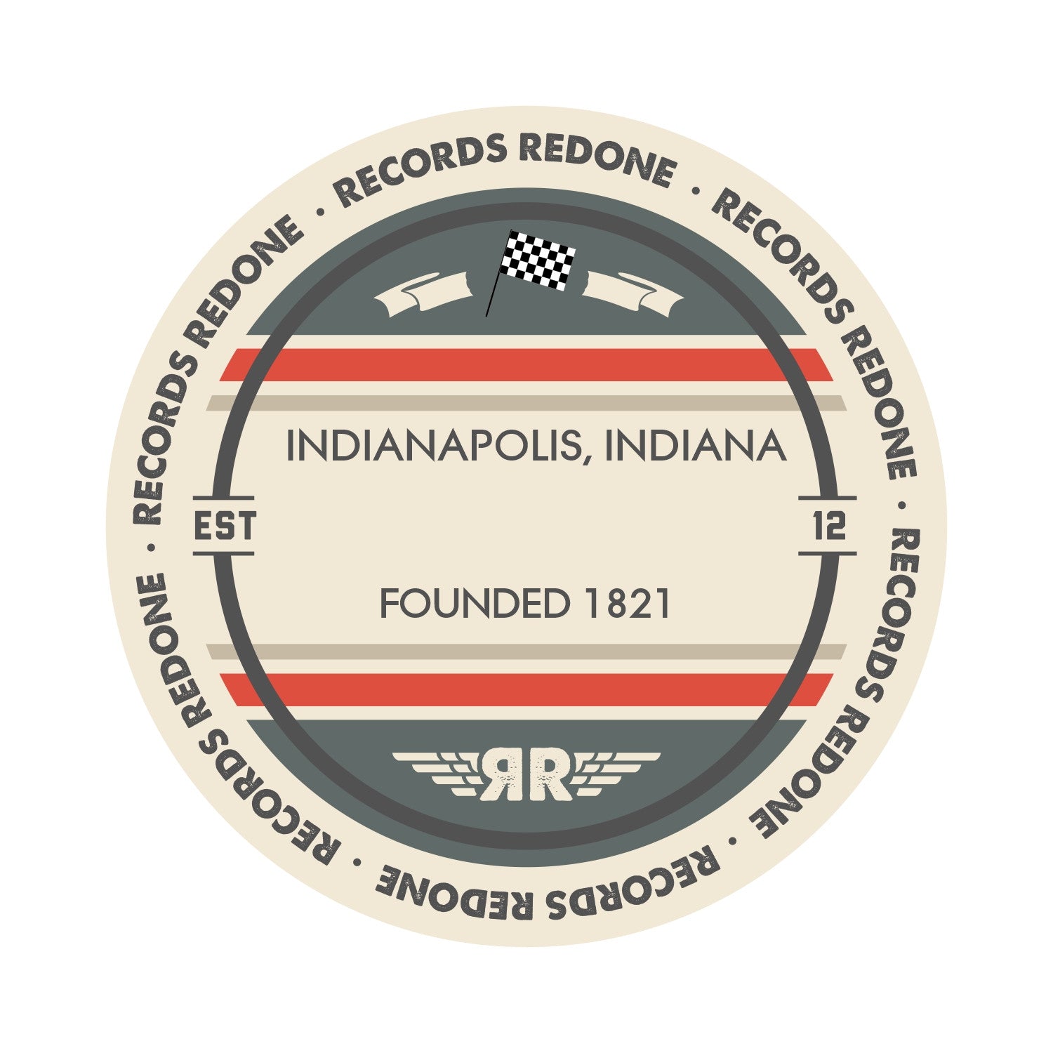 Standard label on Indianapolis, Indiana skyline vinyl record wall art