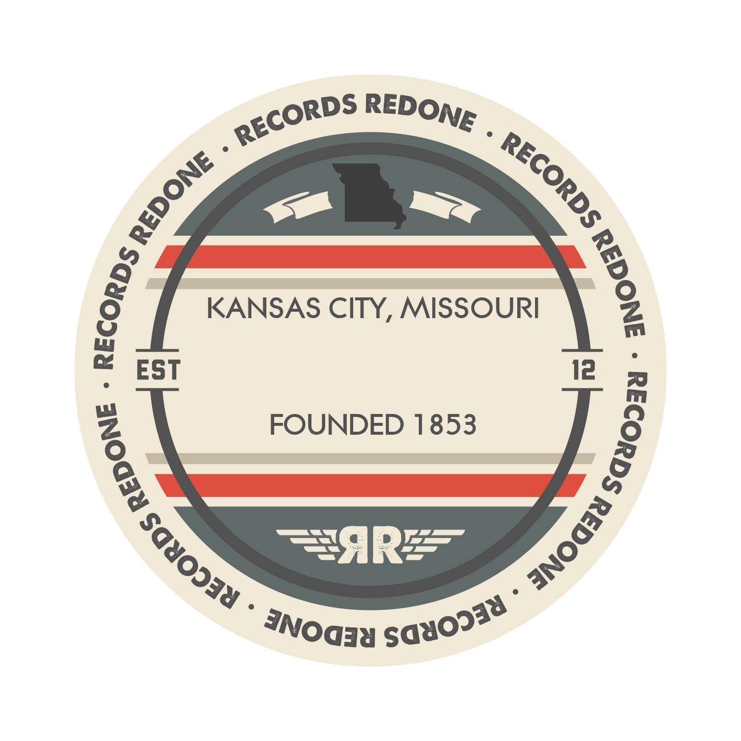 Standard label on Kansas City skyline vinyl record wall art.