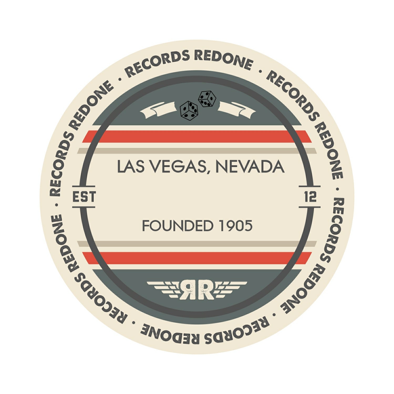 Standard label on Las Vegas, NV skyline vinyl record wall art.