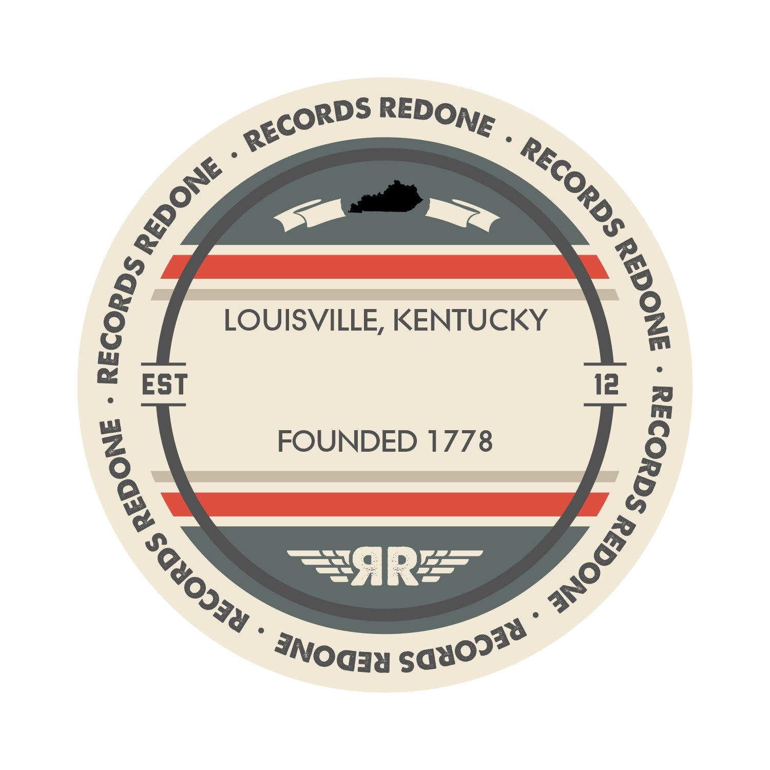 Standard label on Louisville, KY skyline vinyl record wall art