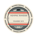 Standard label on Memphis, TN skyline vinyl record wall art.