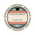 Standard label on Portland, Oregon skyline vinyl record wall art.