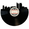 Raleigh skyline wall art made from a recycled vinyl record — eco-friendly décor with a nostalgic vibe.