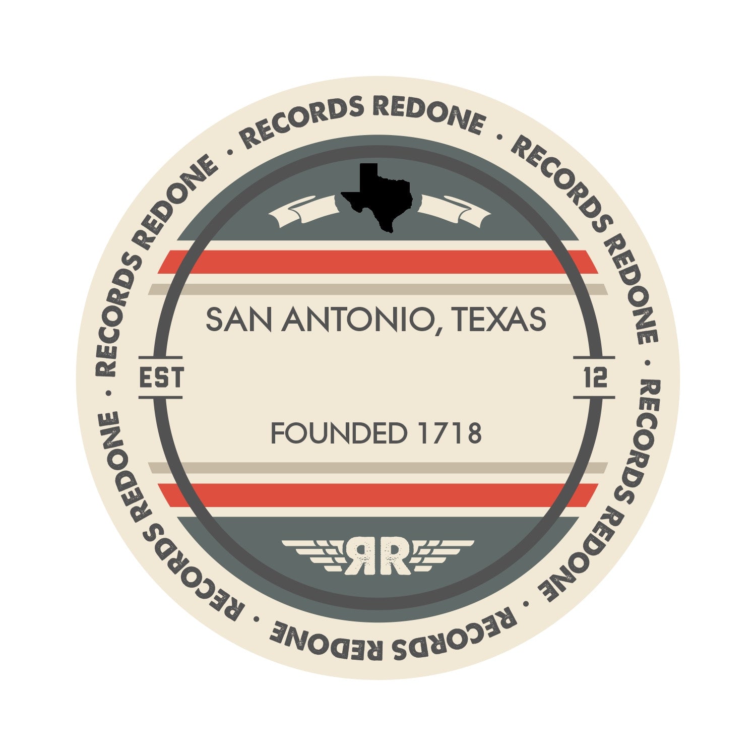 Standard label on San Antonio, TX skyline vinyl record wall art