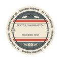 Standard label on Seattle, WA skyline vinyl record wall art.