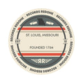 Standard label on St. Louis, Missouri skyline vinyl record wall art.