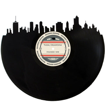 Tulsa, OK skyline wall art made from a recycled vinyl record — eco-friendly décor with a nostalgic vibe.