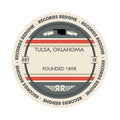 Standard label on Tulsa, Oklahoma skyline vinyl record wall art.